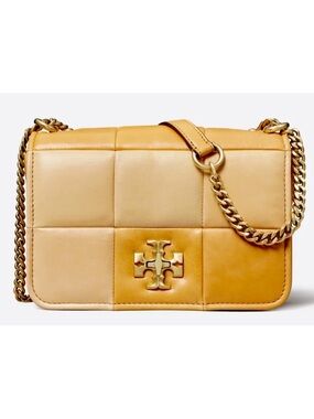 Tory Burch Kira Golden Straw Patchwork Quilted Shoulder Bag